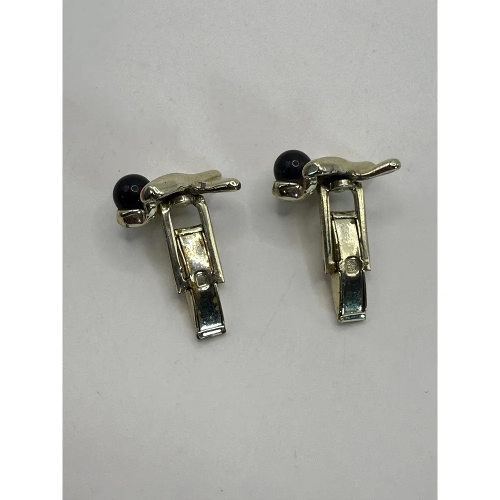 Vintage Bowling Cufflinks Gold Tone Bowling Pins with Black Ball Novelty Jewelry